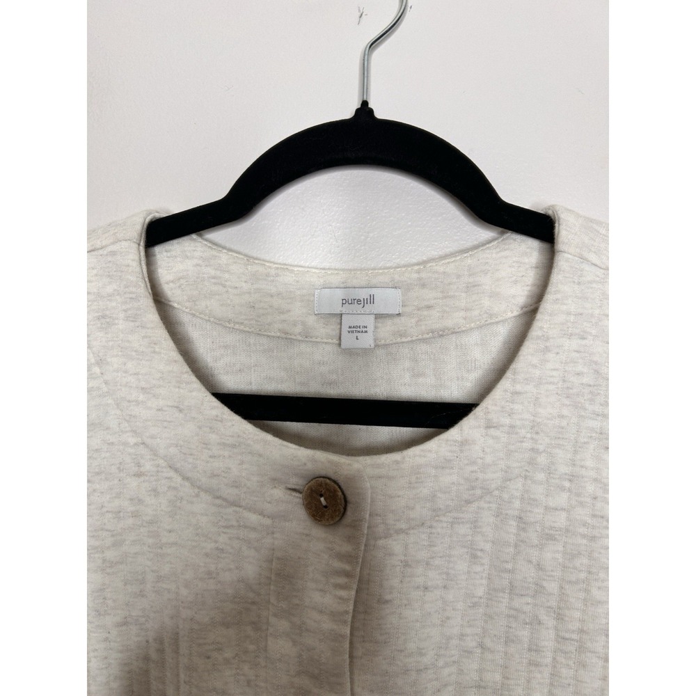 Pure Jill Jacket Women's Oatmeal Cotton Quilted Travel Career Preppy Size Large - Picture 7 of 10
